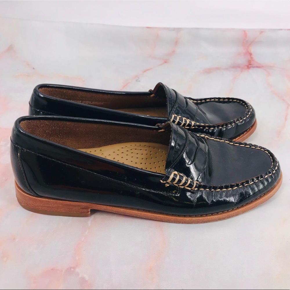 Black Patent Leather Penny Loafers - Classic Women's Flats